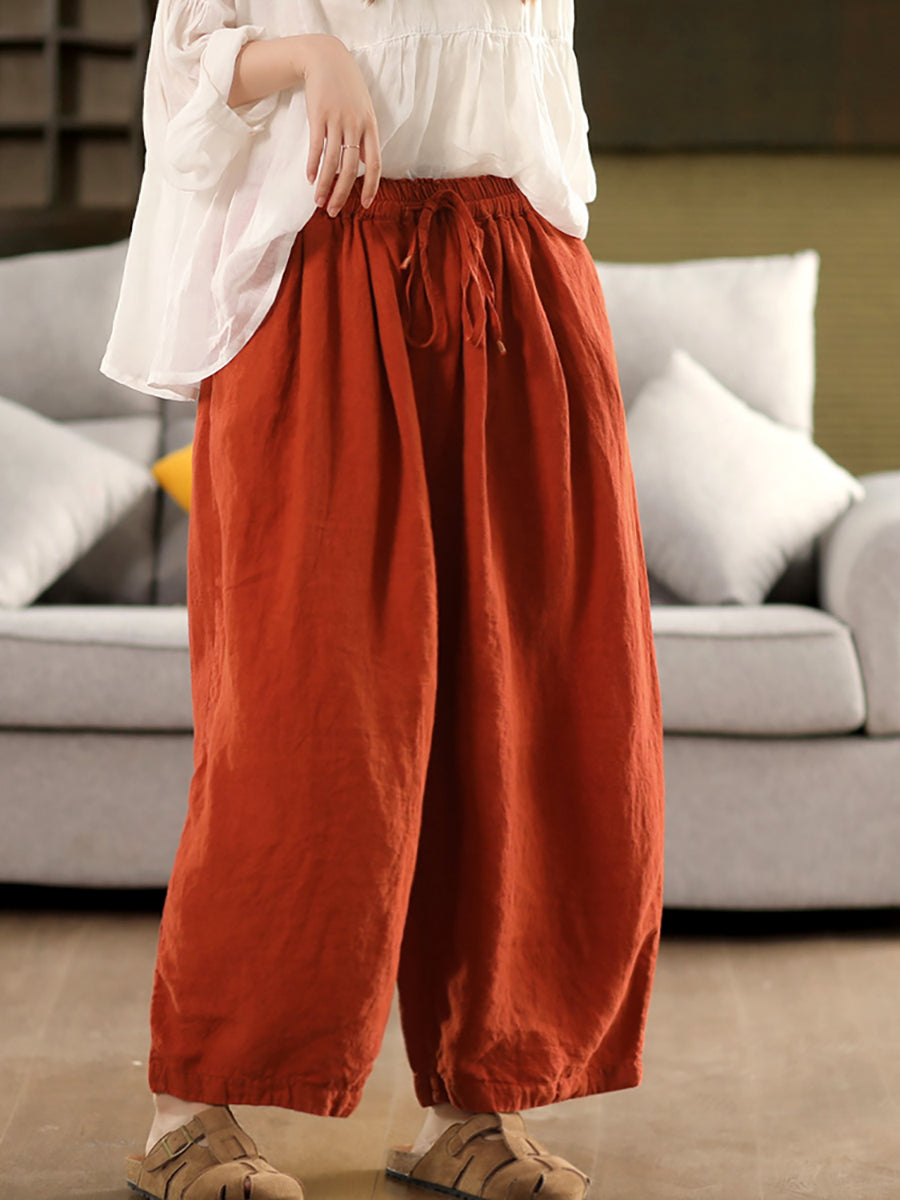 Women 100%Linen Pure Casual Summer Wide-leg Pants Color