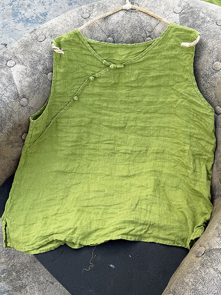 Vest Pure Women Summer Color 100%Linen O-Neck