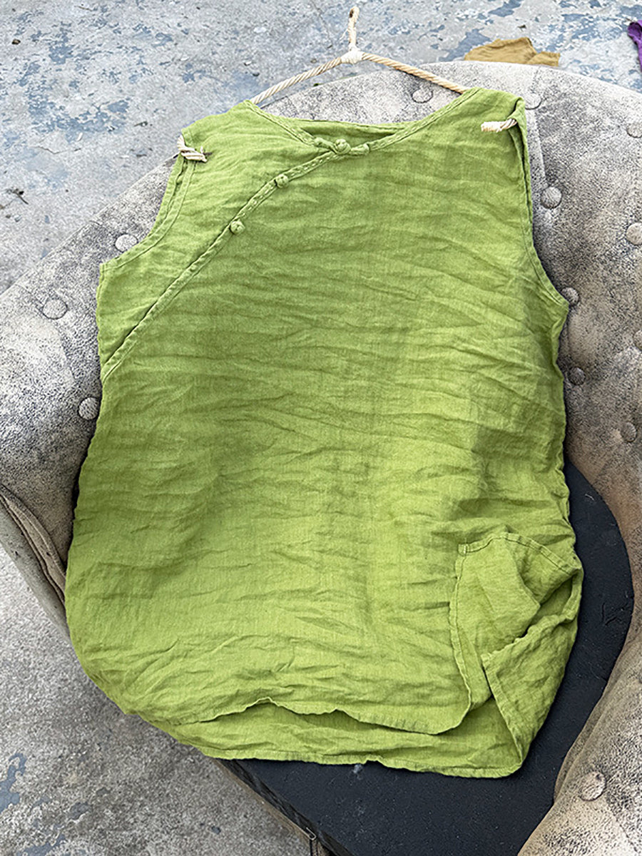 Vest Pure Women Summer Color 100%Linen O-Neck
