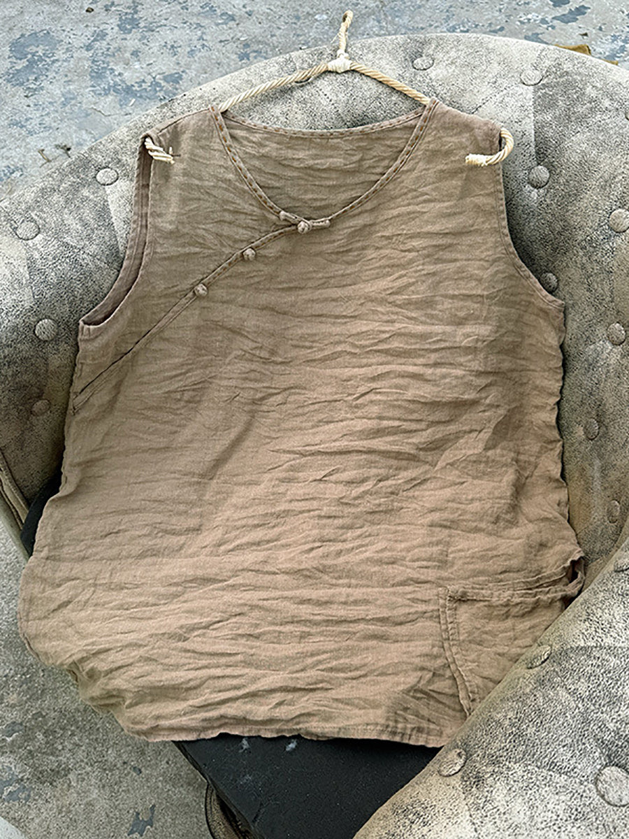 Vest Pure Women Summer Color 100%Linen O-Neck