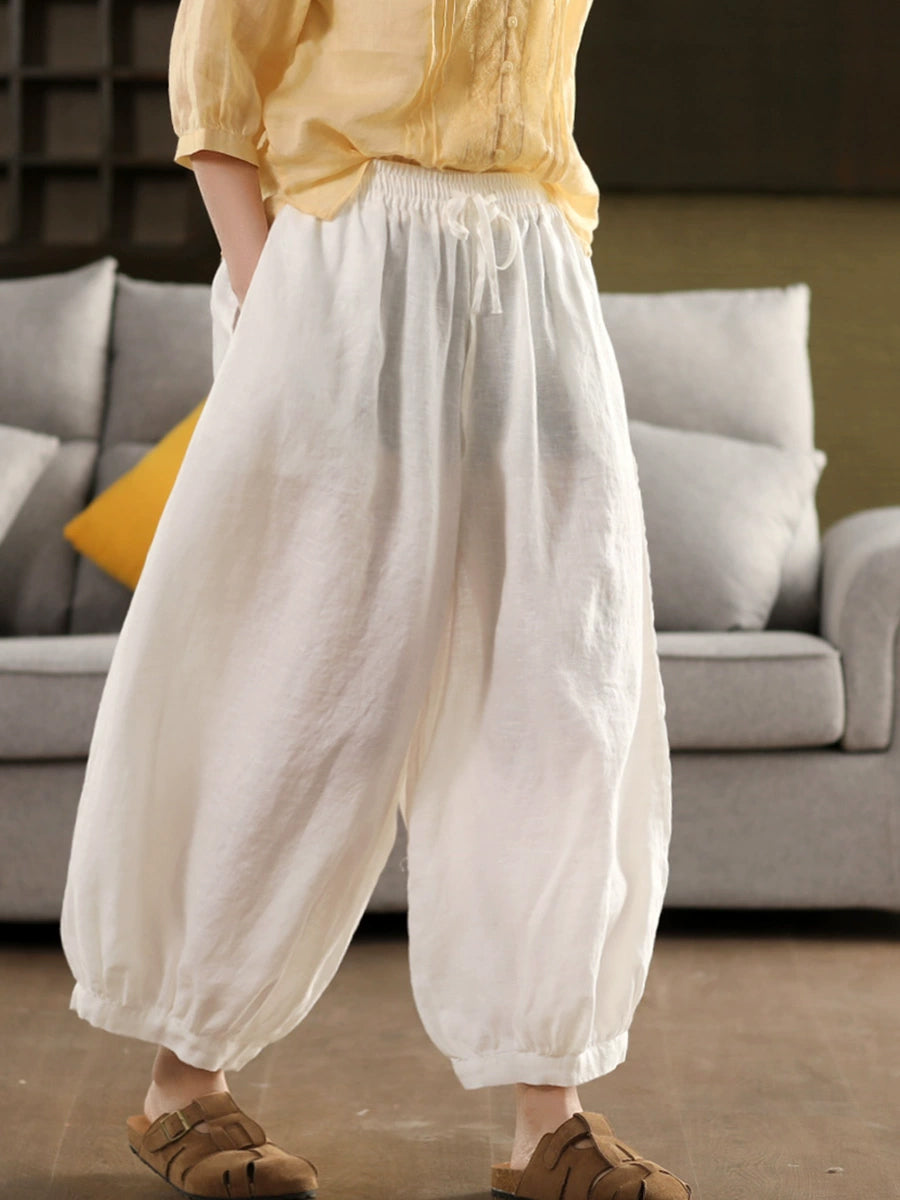 Color Summer Casual Harem 100%Linen Pants Pure Women