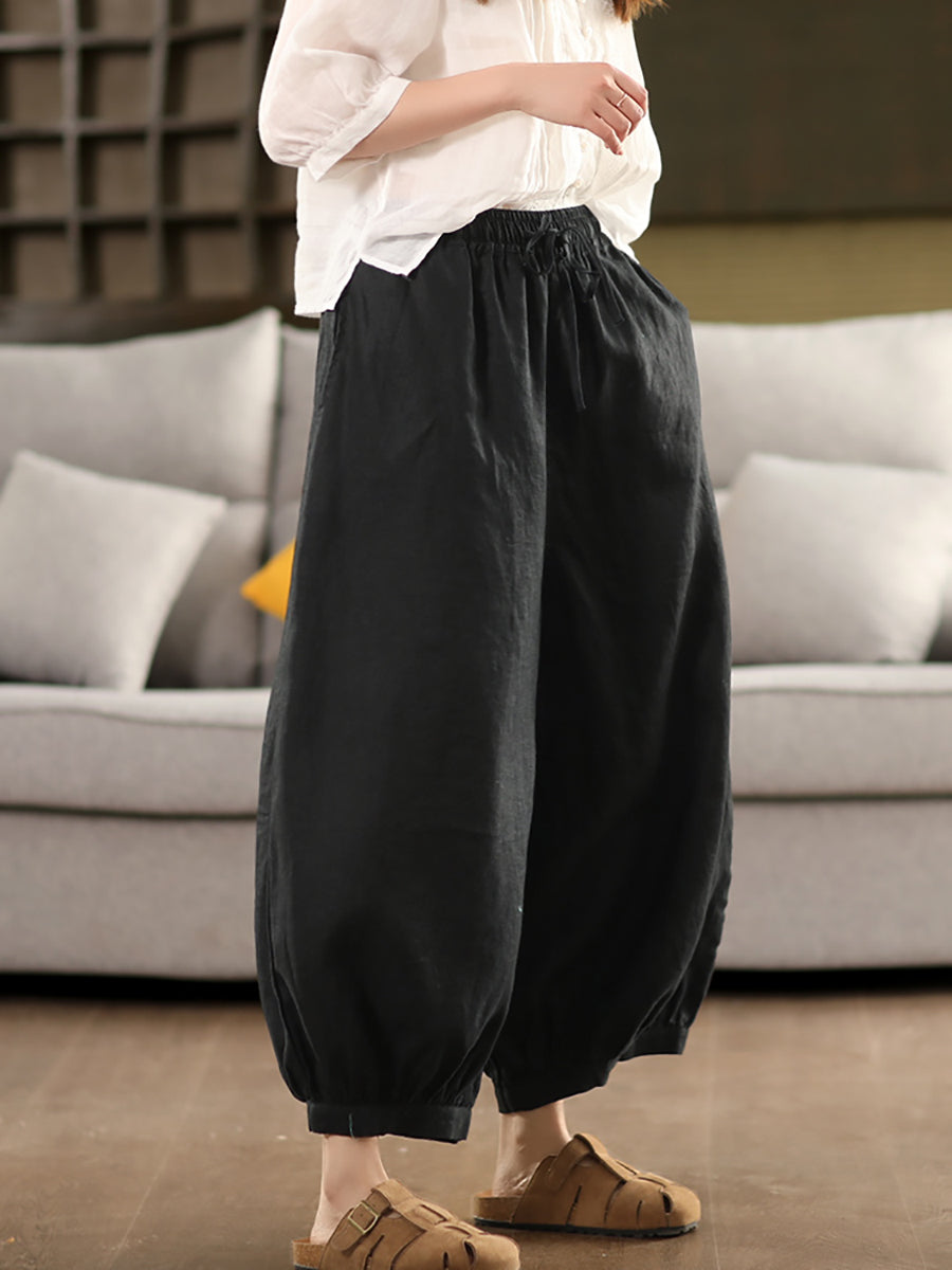 Color Summer Casual Harem 100%Linen Pants Pure Women