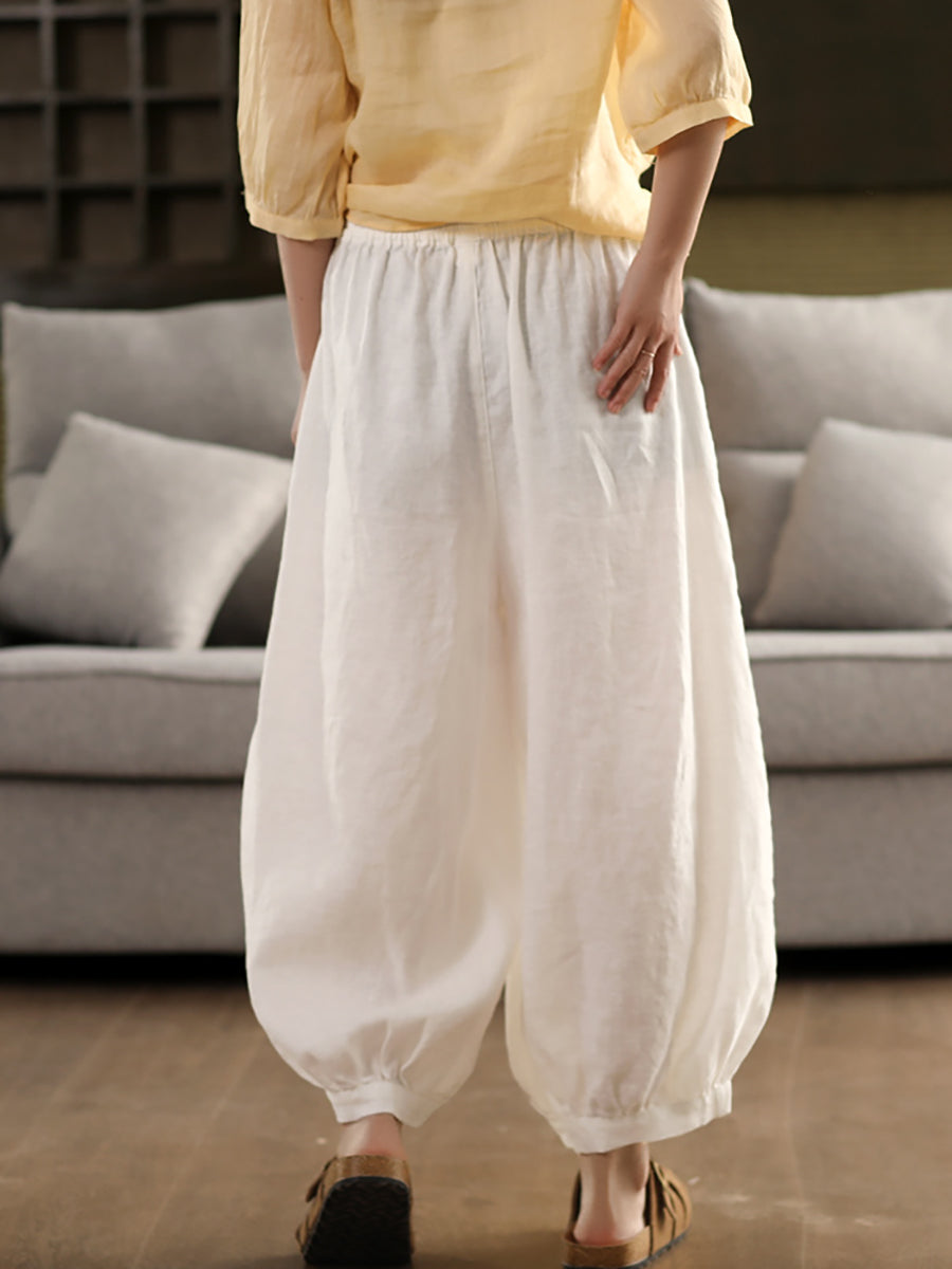 Color Summer Casual Harem 100%Linen Pants Pure Women