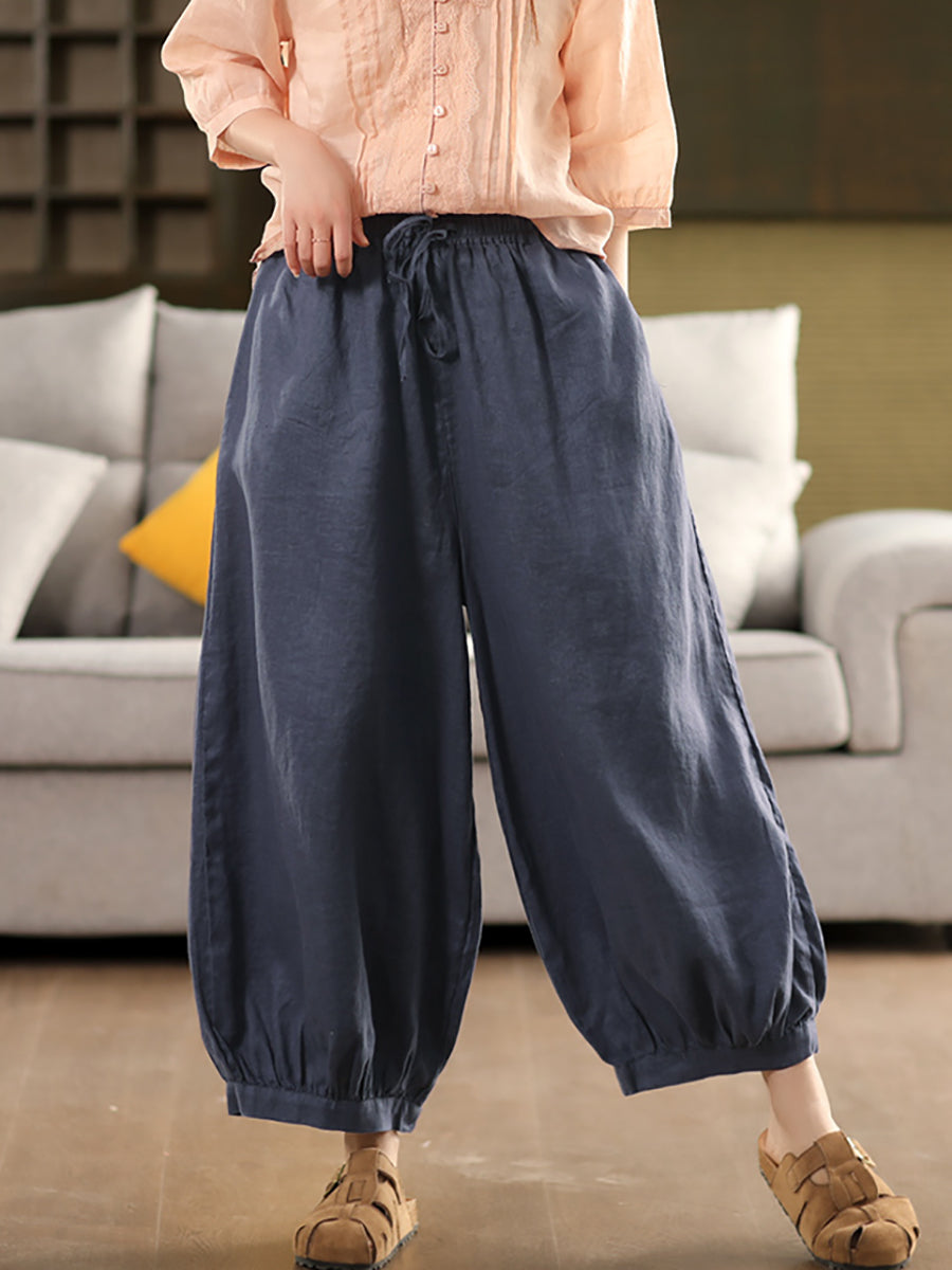 Color Summer Casual Harem 100%Linen Pants Pure Women