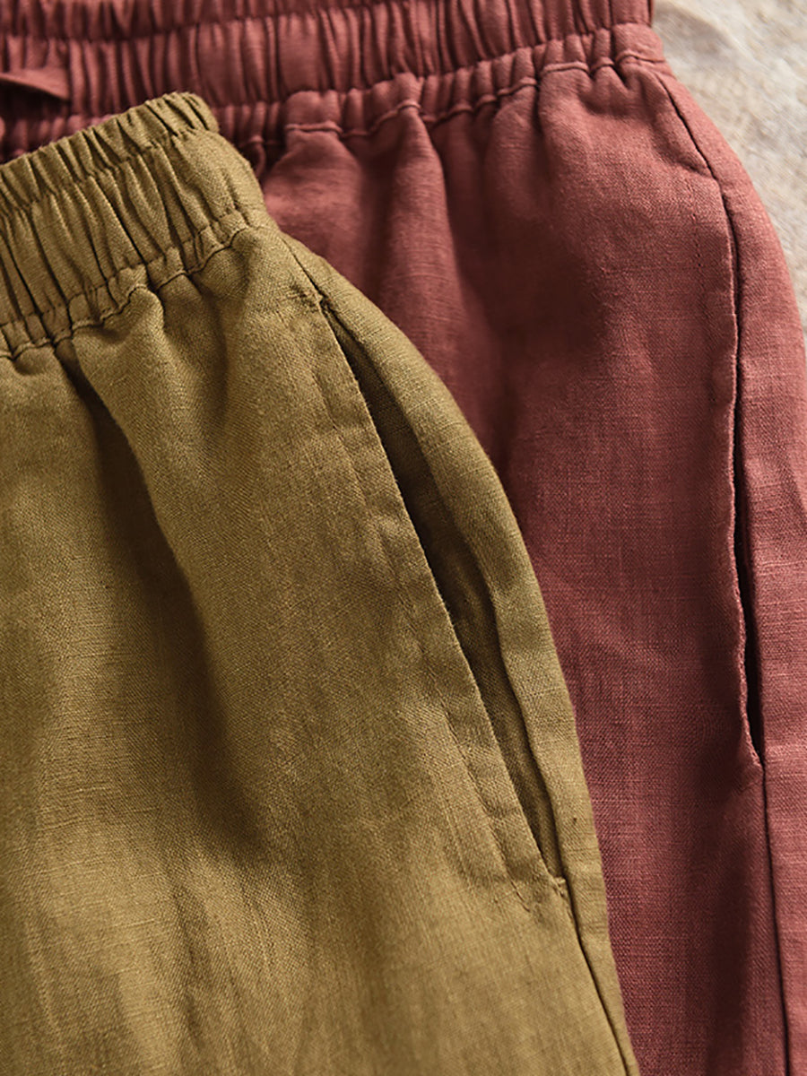 Color Summer Casual Harem 100%Linen Pants Pure Women