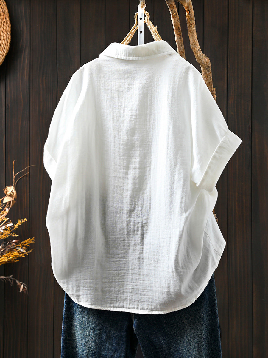 Women Shirt Tun-down Collar Flower Artsy 100%Cotton