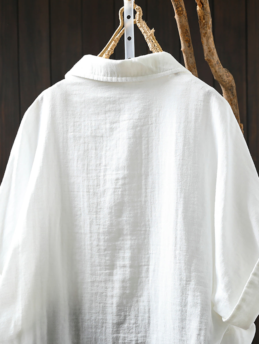 Women Shirt Tun-down Collar Flower Artsy 100%Cotton