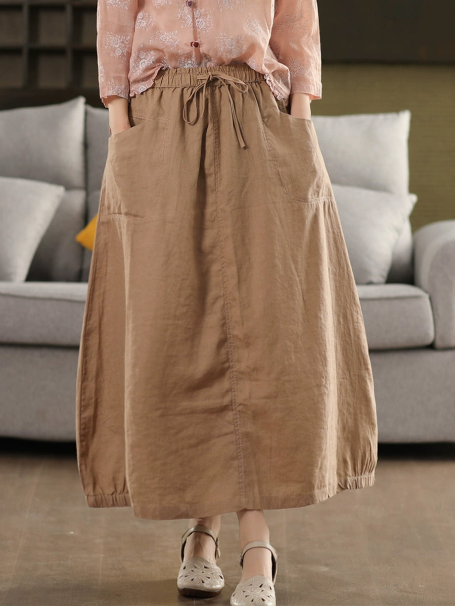 Color Pure Summer 100%Linen Skirt Women