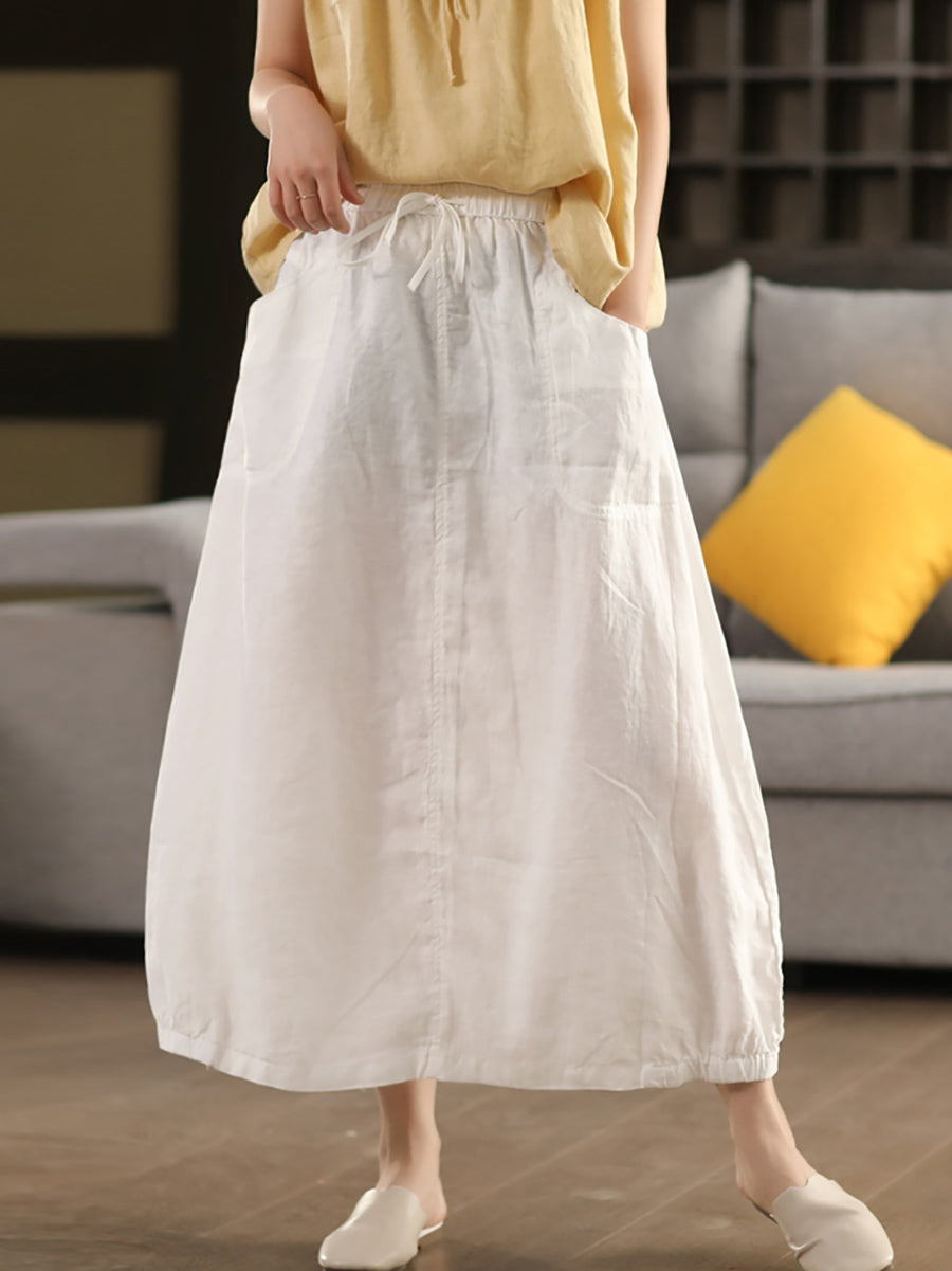 Color Pure Summer 100%Linen Skirt Women
