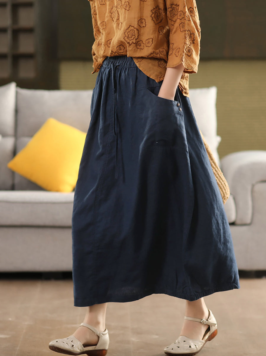 Color Pure Summer 100%Linen Skirt Women