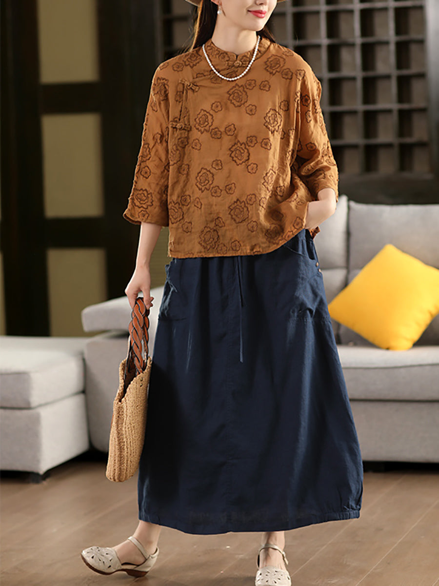 Color Pure Summer 100%Linen Skirt Women