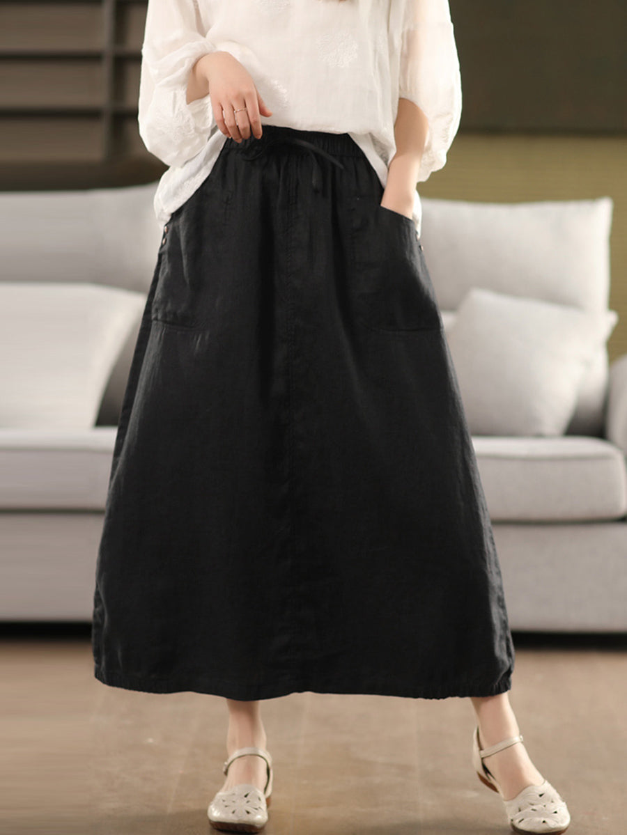 Color Pure Summer 100%Linen Skirt Women