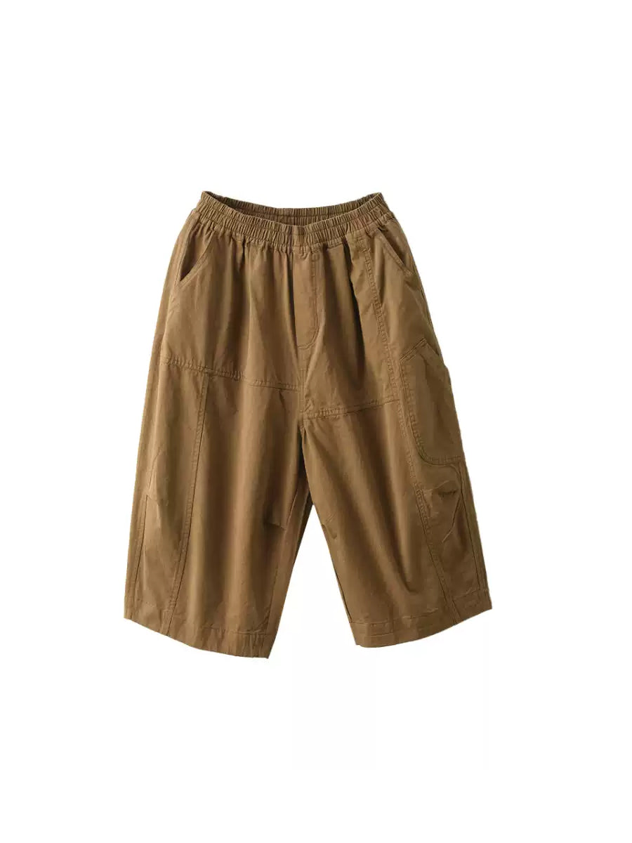 Casual 100%Cotton Pants Women Pure Cropped Color