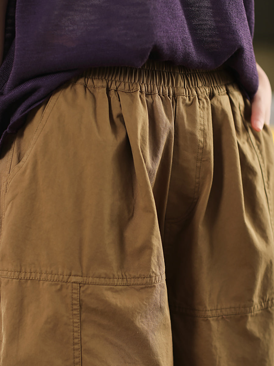 Casual 100%Cotton Pants Women Pure Cropped Color