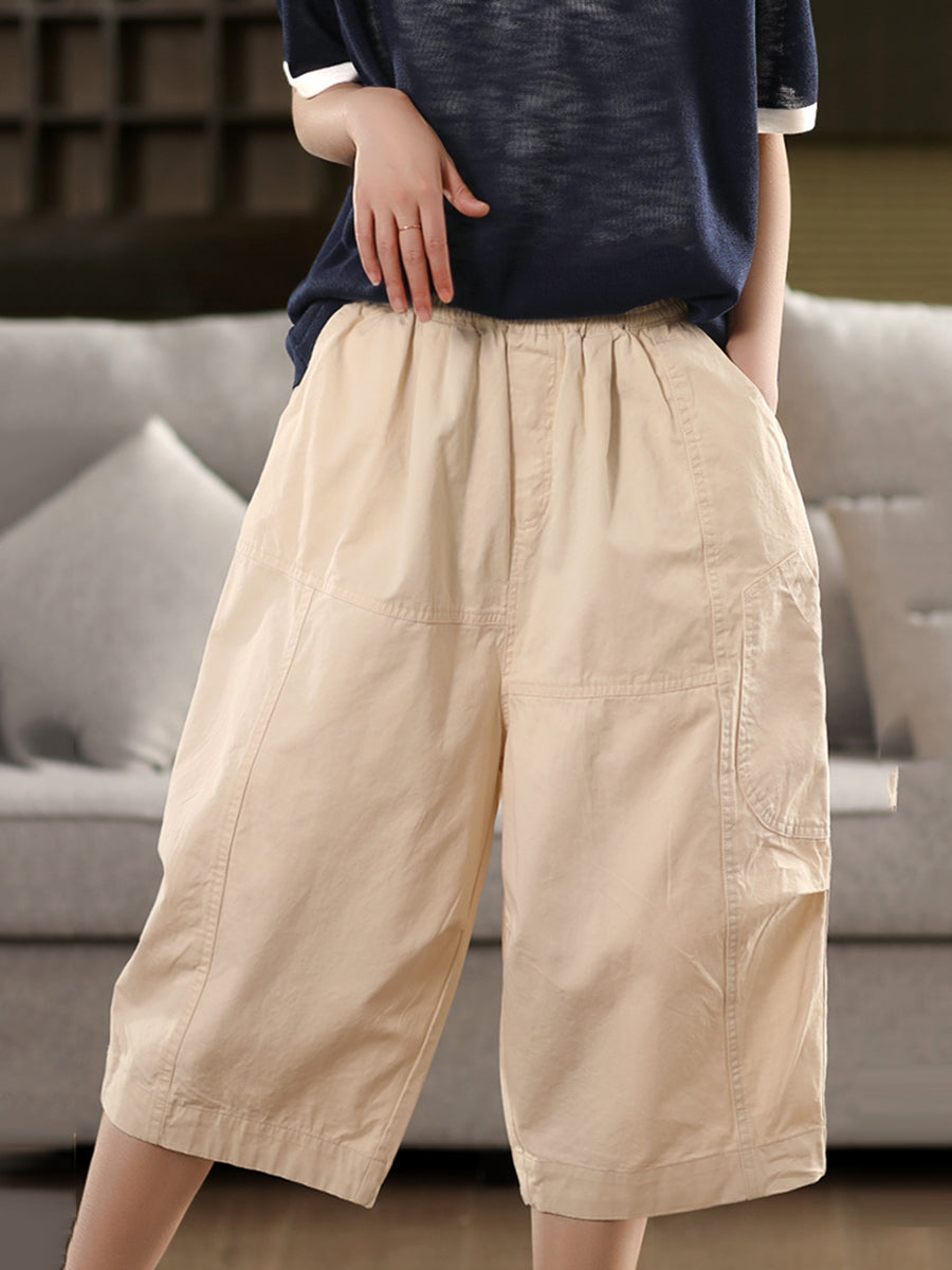 Casual 100%Cotton Pants Women Pure Cropped Color