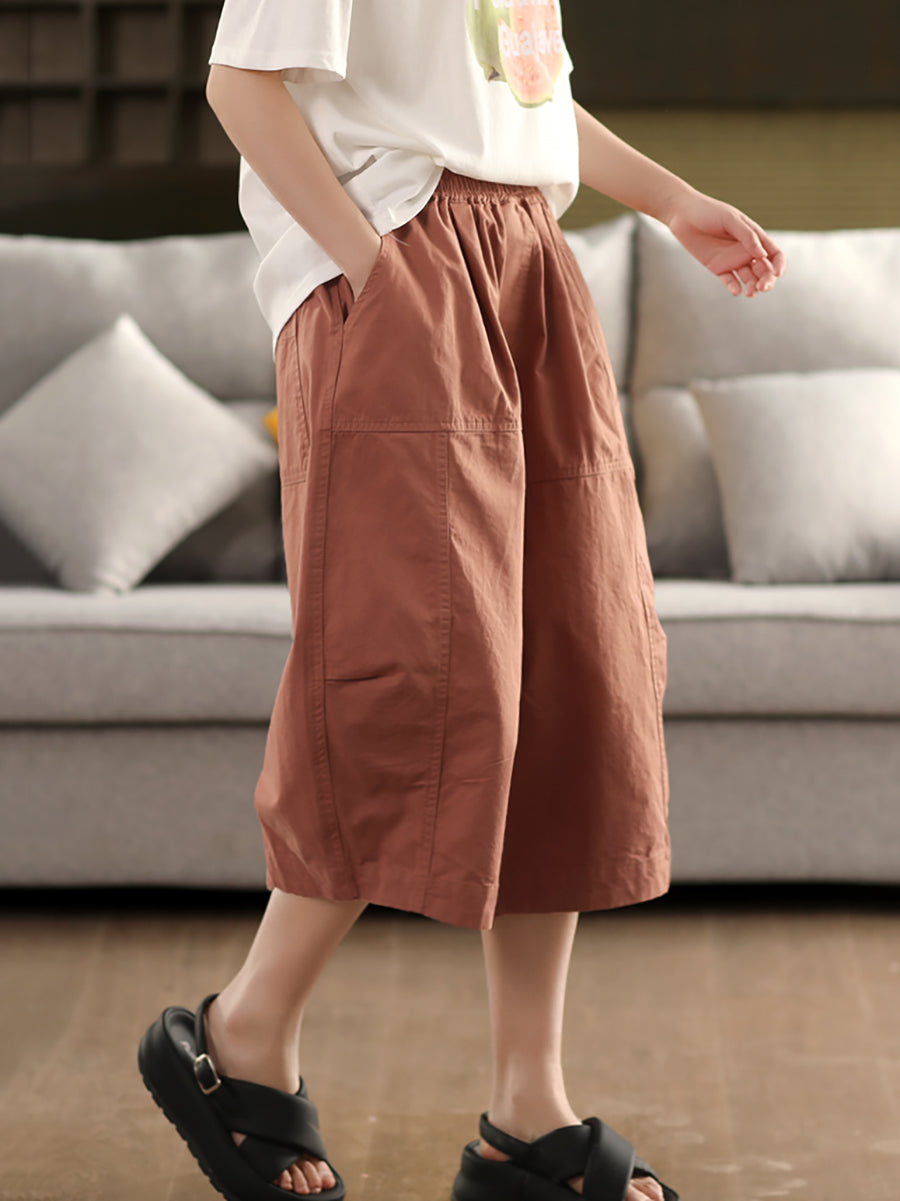 Casual 100%Cotton Pants Women Pure Cropped Color