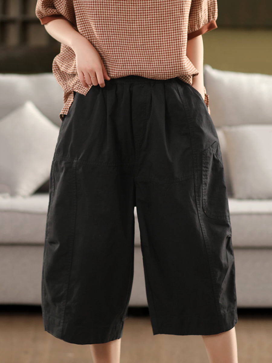 Casual 100%Cotton Pants Women Pure Cropped Color