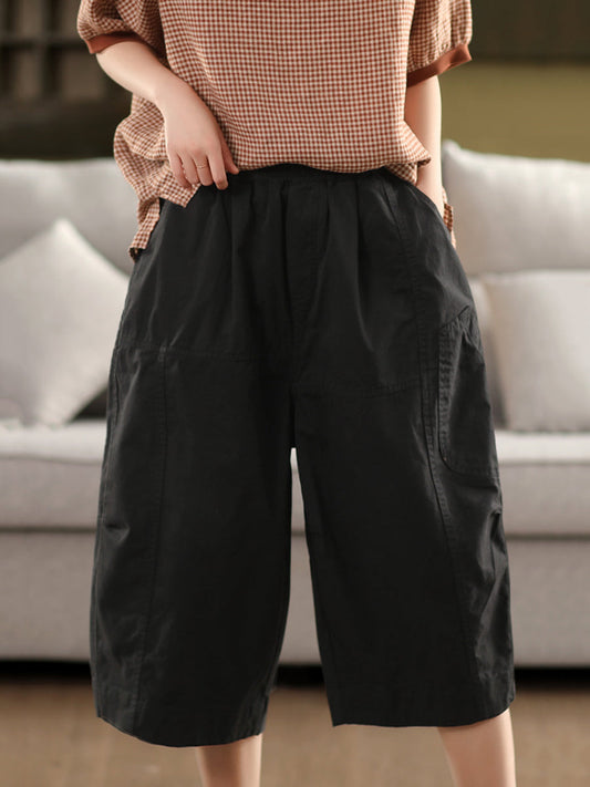 Casual 100%Cotton Pants Women Pure Cropped Color