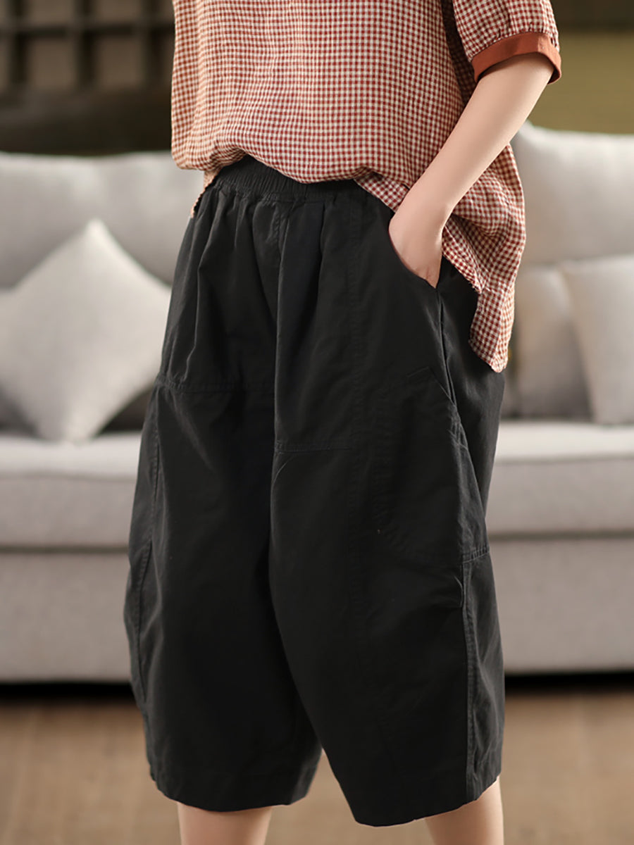 Casual 100%Cotton Pants Women Pure Cropped Color