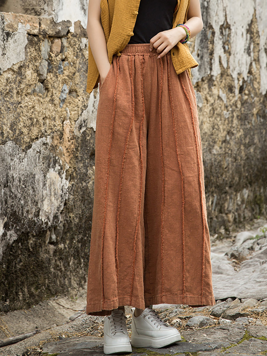 Raw-edge Summer Pants Worn Ramie Wide-leg Women