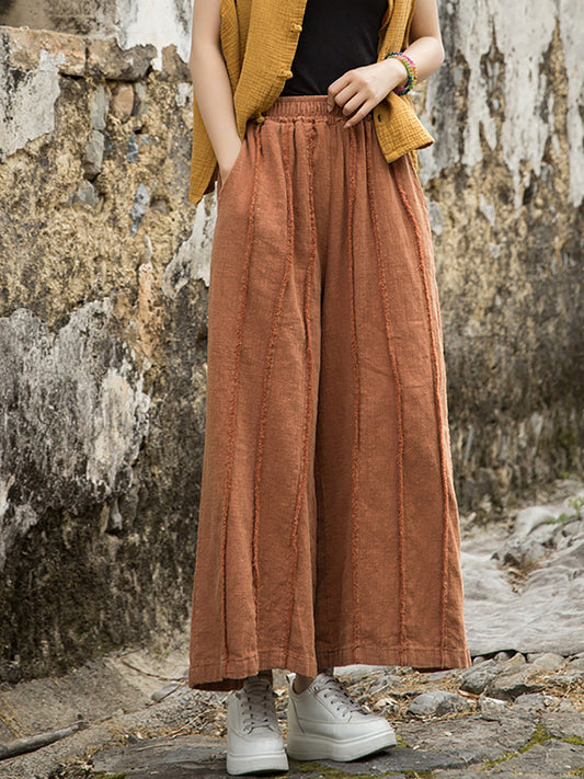Raw-edge Summer Pants Worn Ramie Wide-leg Women