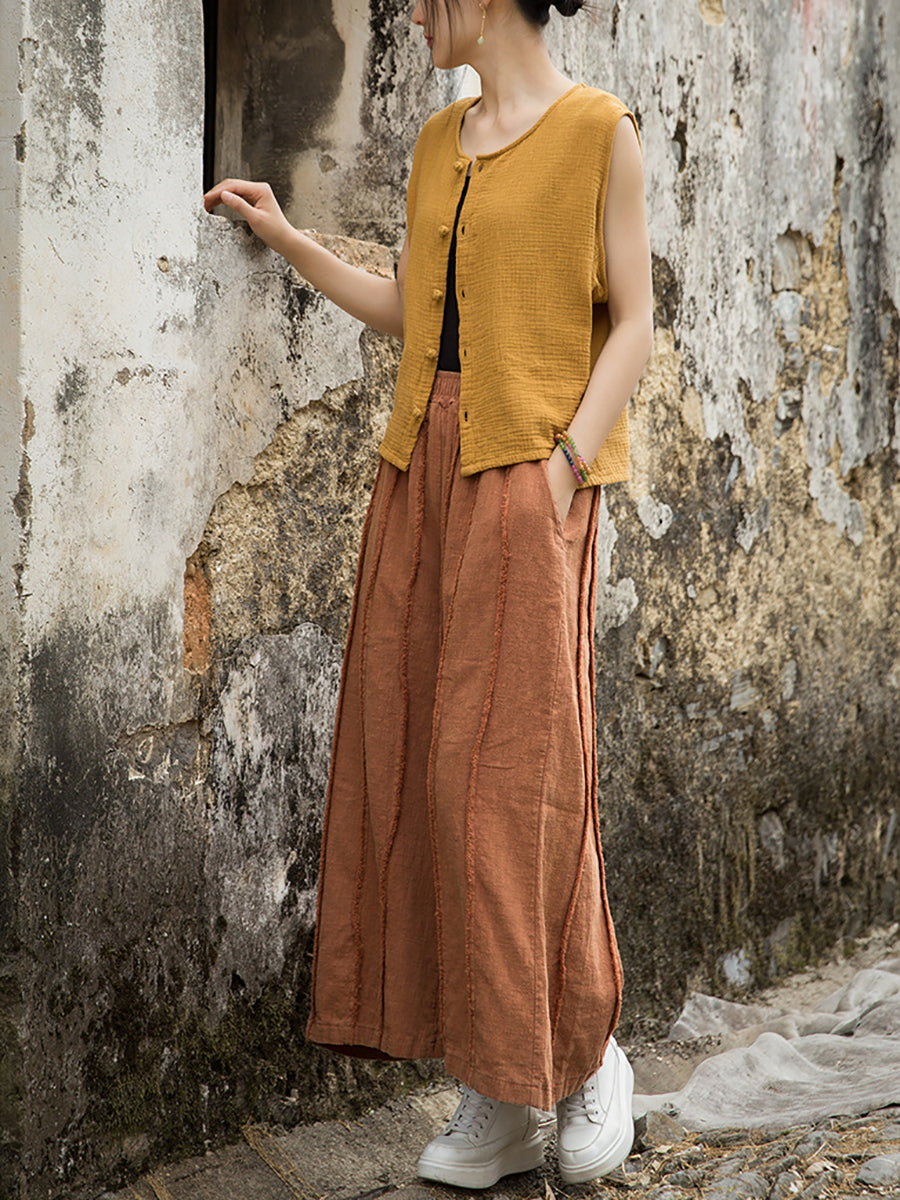 Raw-edge Summer Pants Worn Ramie Wide-leg Women