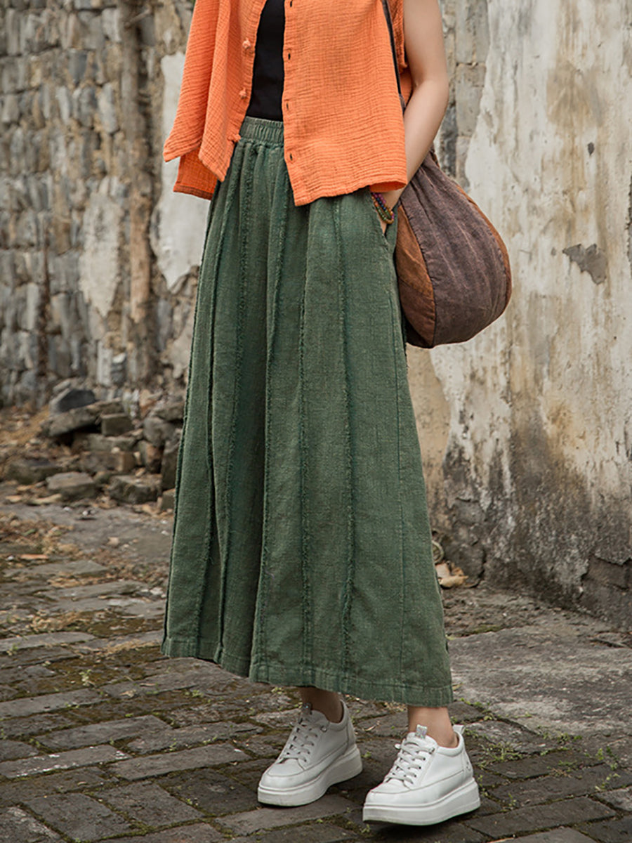 Raw-edge Summer Pants Worn Ramie Wide-leg Women