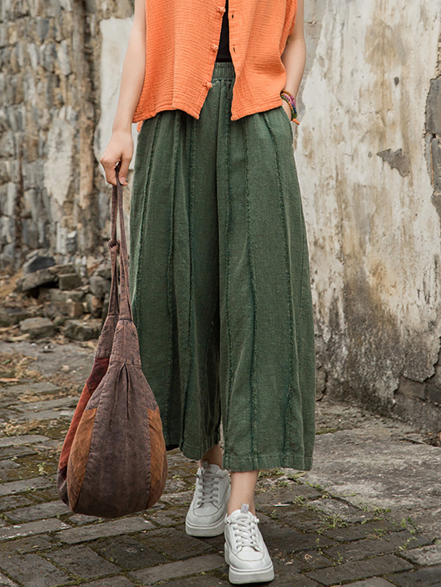 Raw-edge Summer Pants Worn Ramie Wide-leg Women