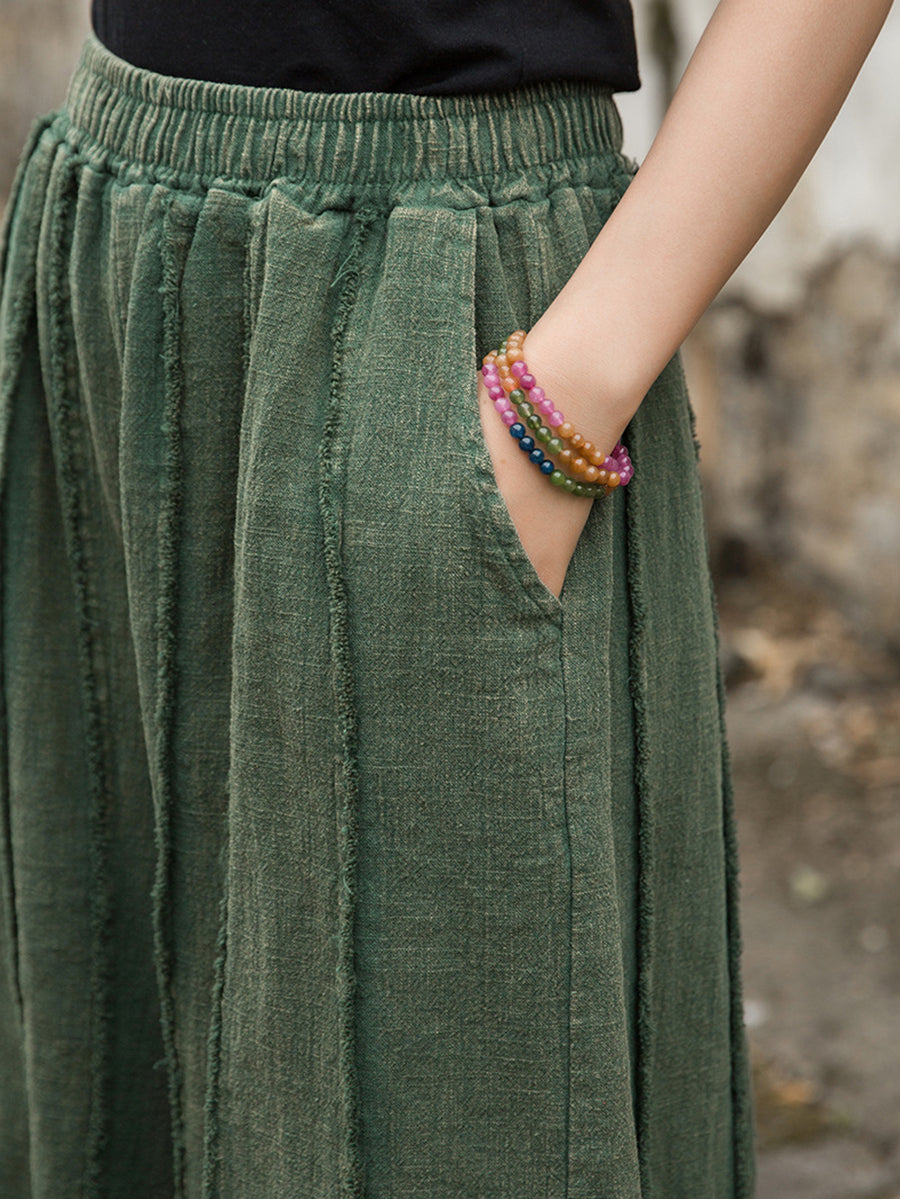 Raw-edge Summer Pants Worn Ramie Wide-leg Women