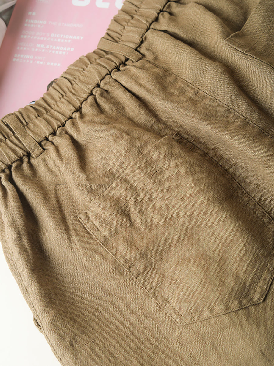 Color Pure 100%Linen Women Casual Pants Fifth Summer