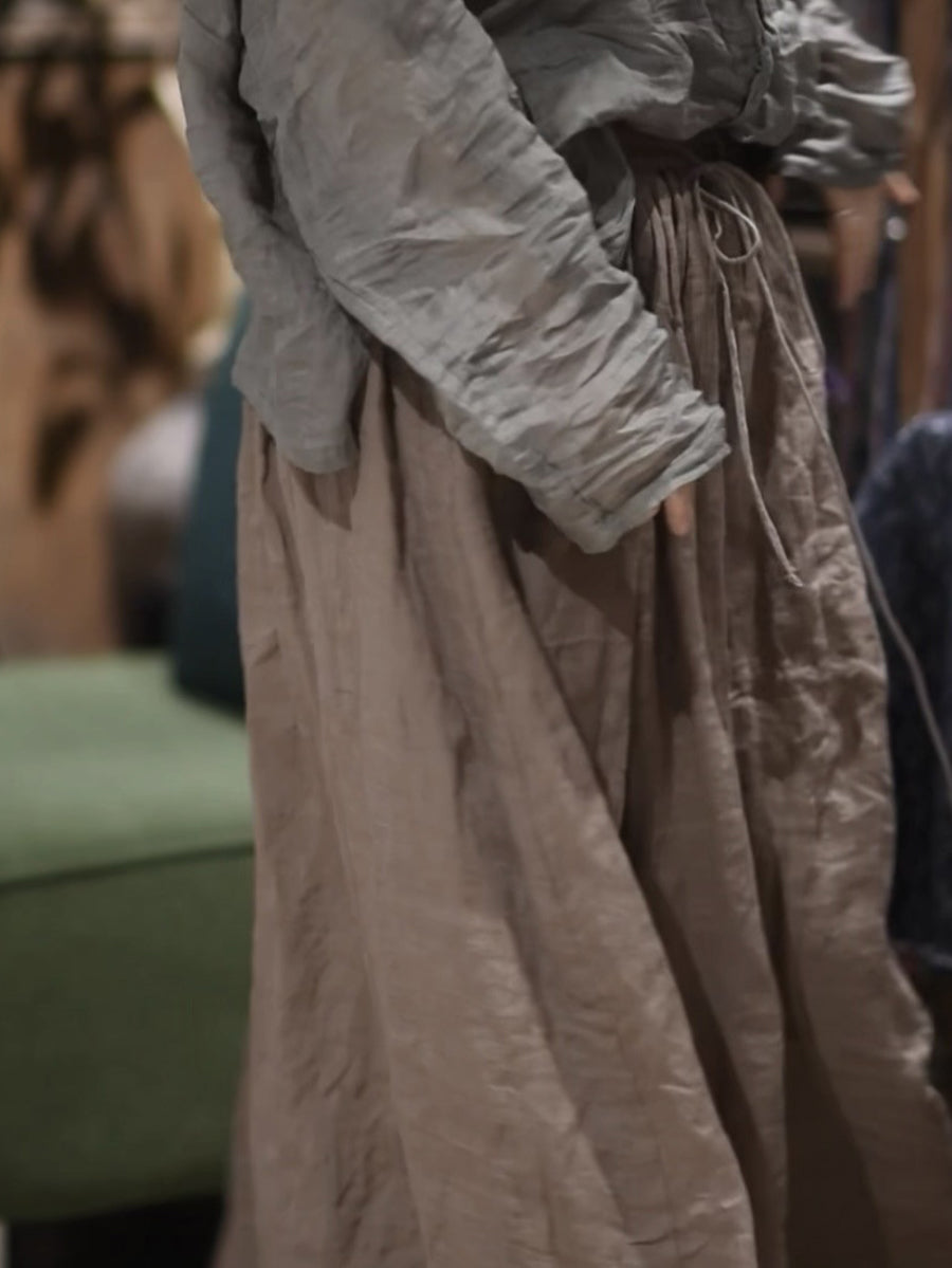 Vinage Summer Loose Women Ramie Skirt Colorblock