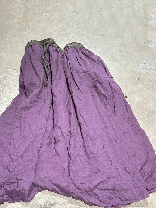 Vinage Summer Loose Women Ramie Skirt Colorblock