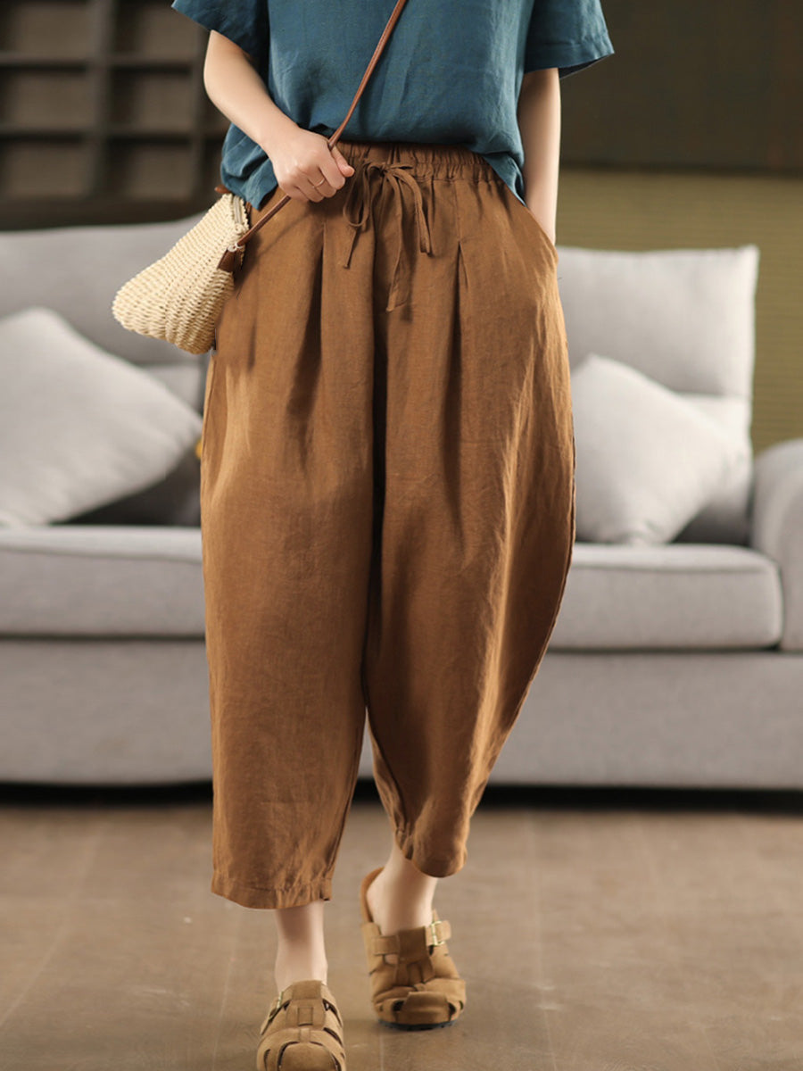 100%Linen Harem Pants Summer Color Pure Women