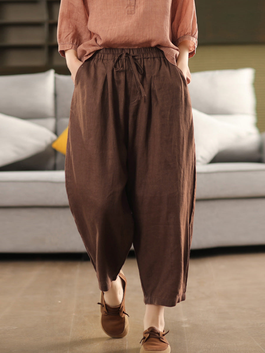 100%Linen Harem Pants Summer Color Pure Women