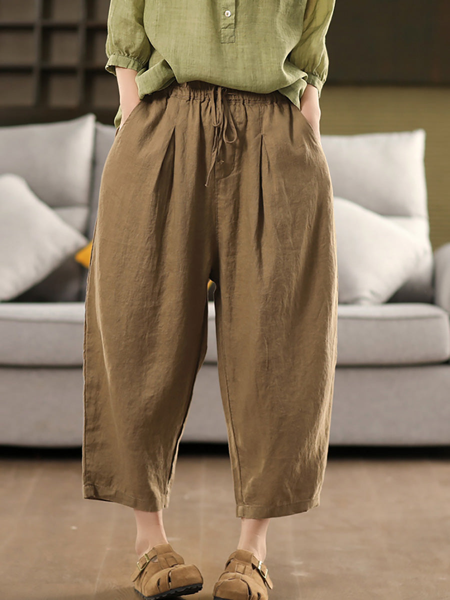 100%Linen Harem Pants Summer Color Pure Women