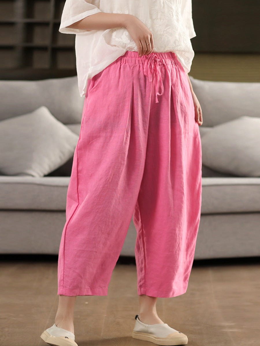 100%Linen Harem Pants Summer Color Pure Women