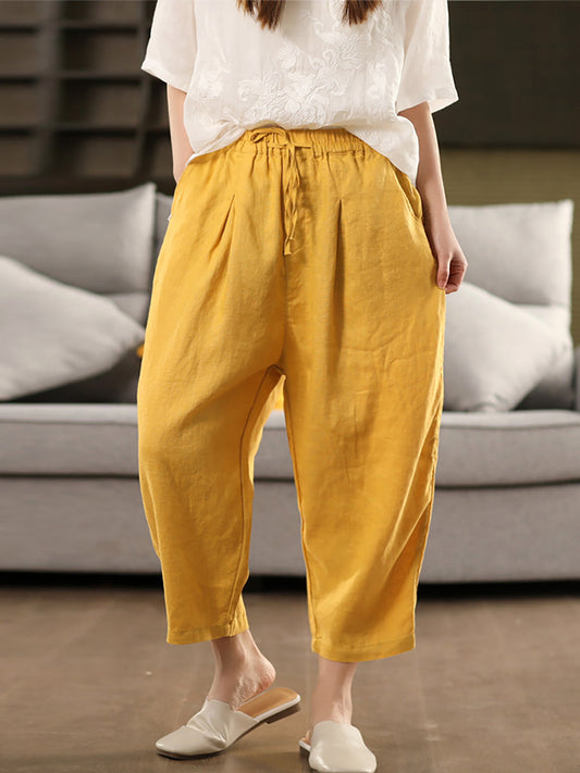 100%Linen Harem Pants Summer Color Pure Women