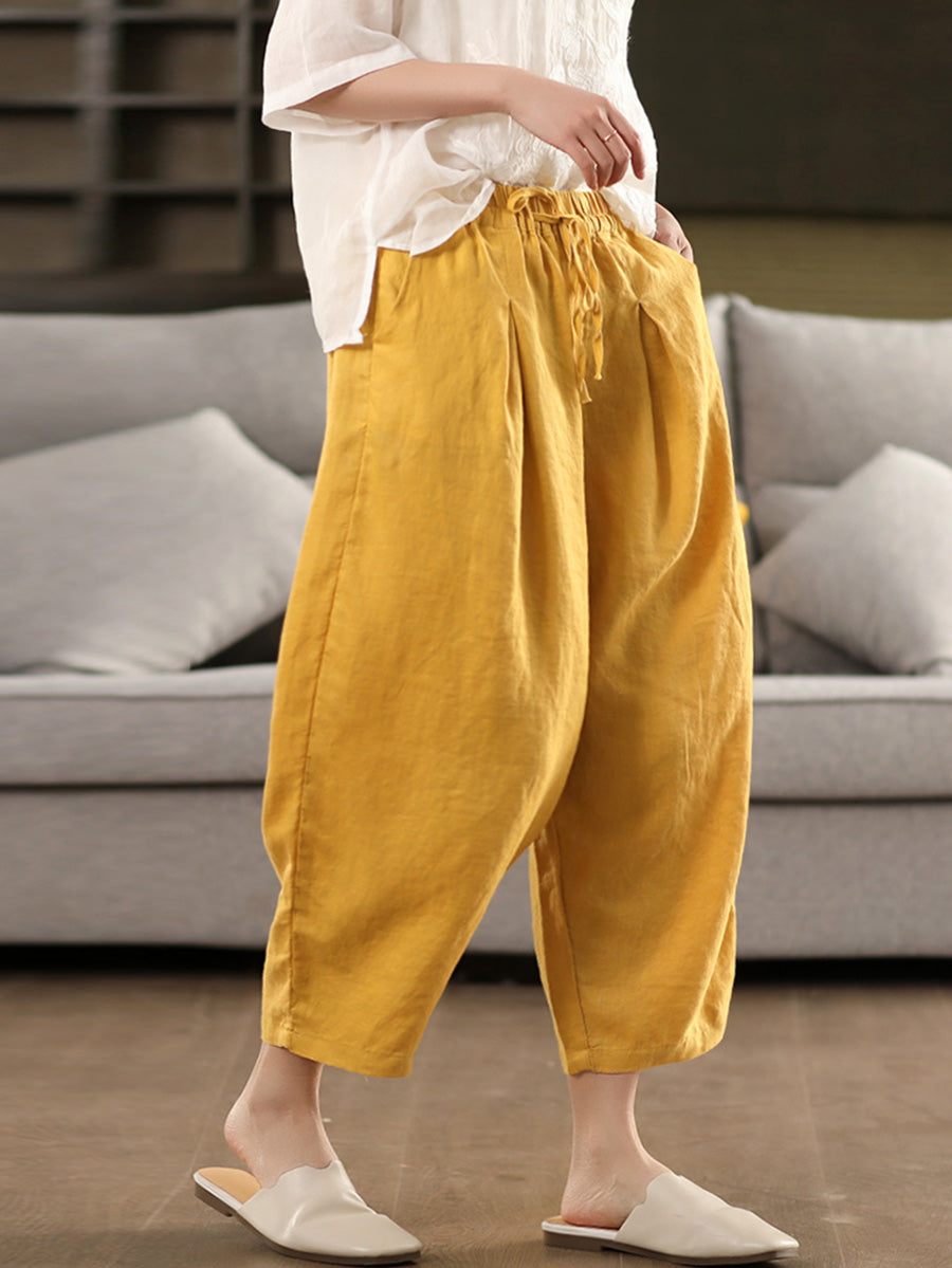 100%Linen Harem Pants Summer Color Pure Women