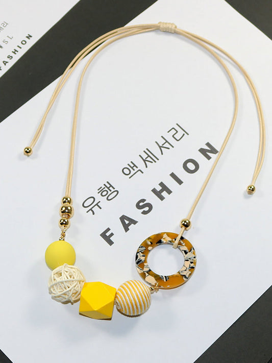 Women Pendant Wooden Casual Resin Necklace