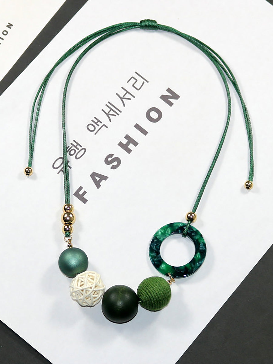 Women Pendant Wooden Casual Resin Necklace