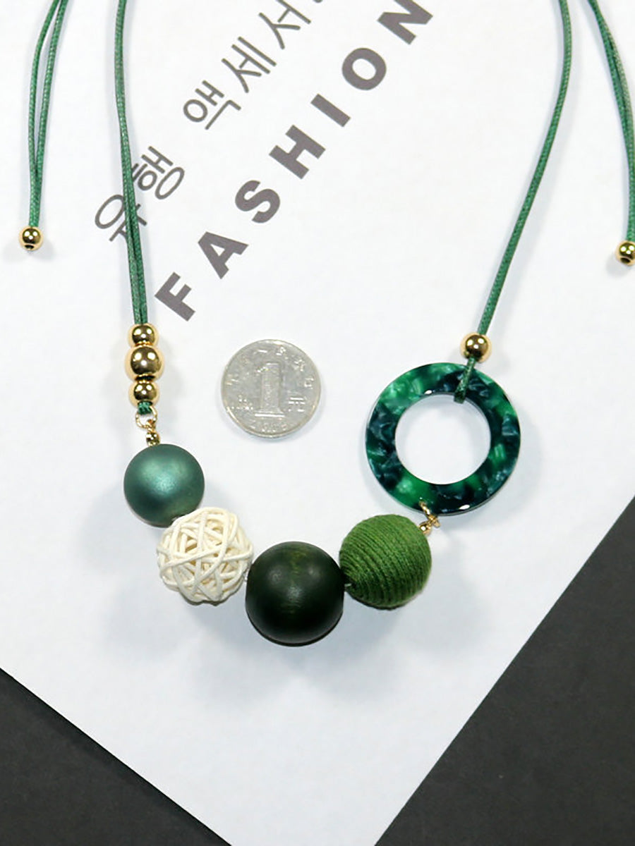 Women Pendant Wooden Casual Resin Necklace