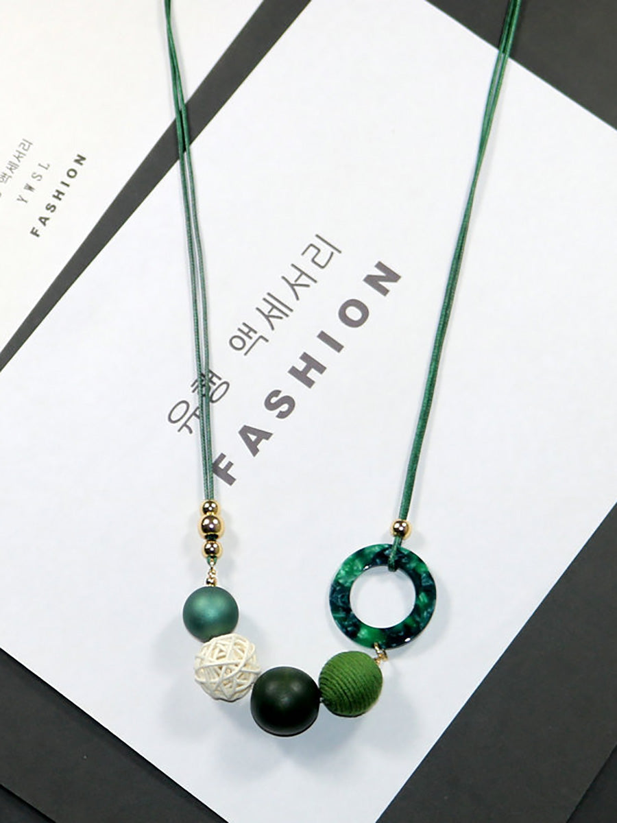 Women Pendant Wooden Casual Resin Necklace
