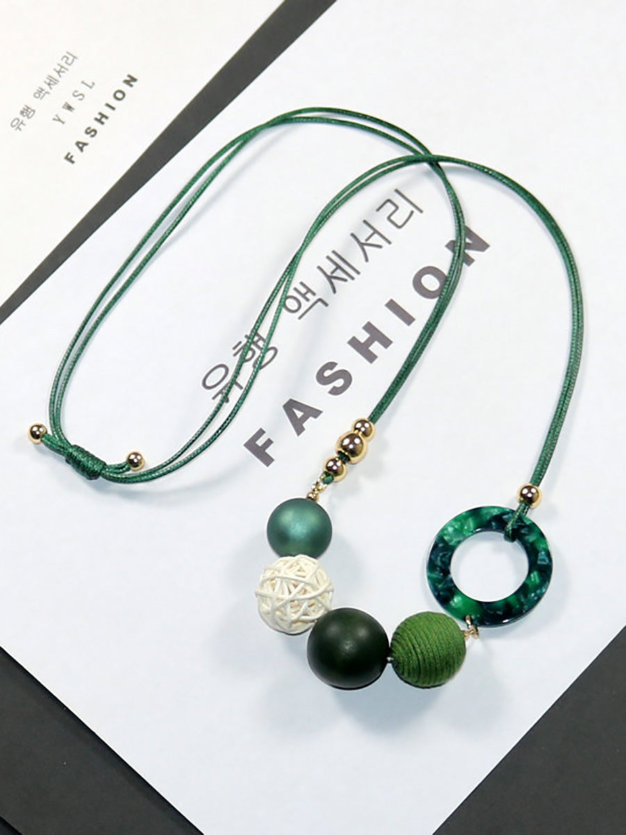 Women Pendant Wooden Casual Resin Necklace