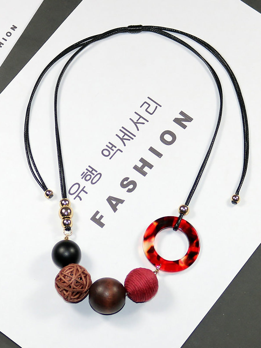 Women Pendant Wooden Casual Resin Necklace
