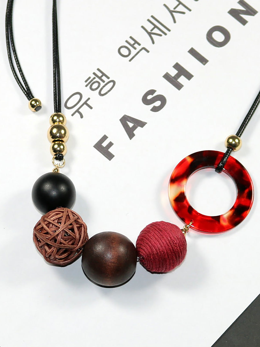 Women Pendant Wooden Casual Resin Necklace