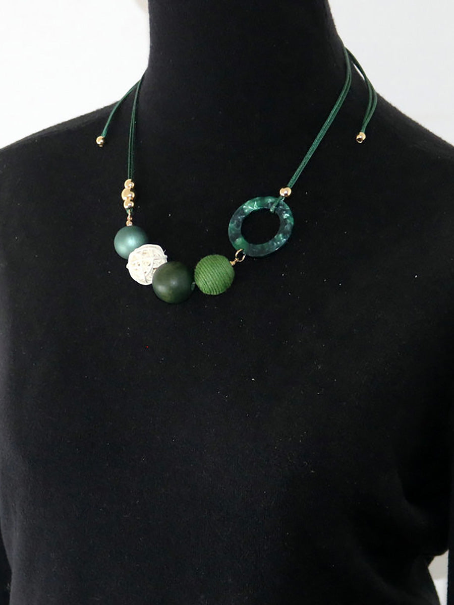 Women Pendant Wooden Casual Resin Necklace