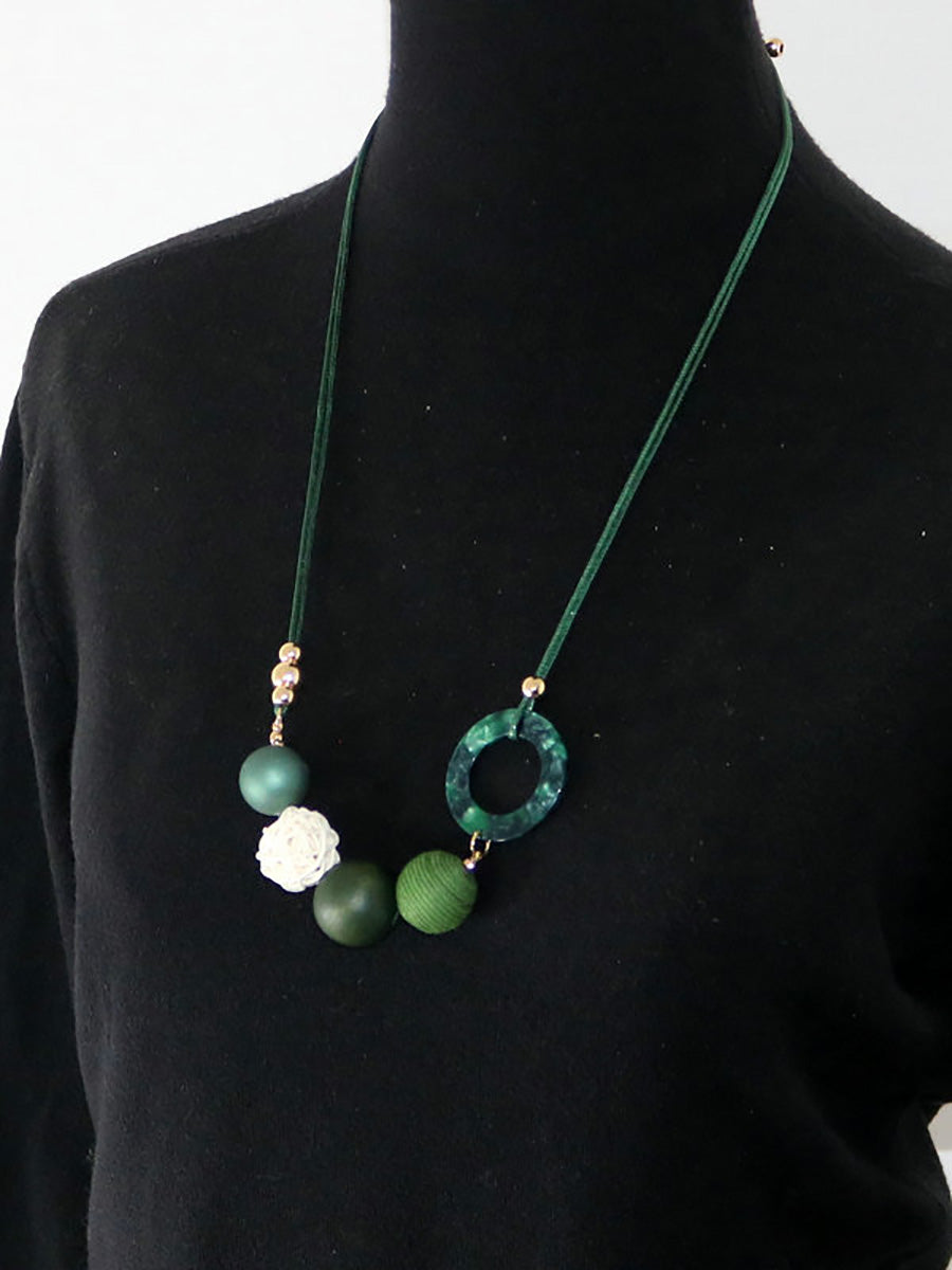 Women Pendant Wooden Casual Resin Necklace