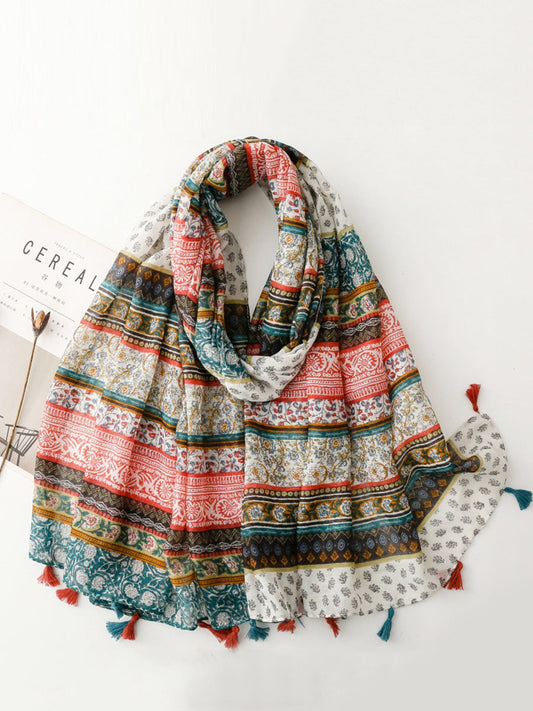 Floral Scarf Spliced Women Shawl Tassel Bohemia