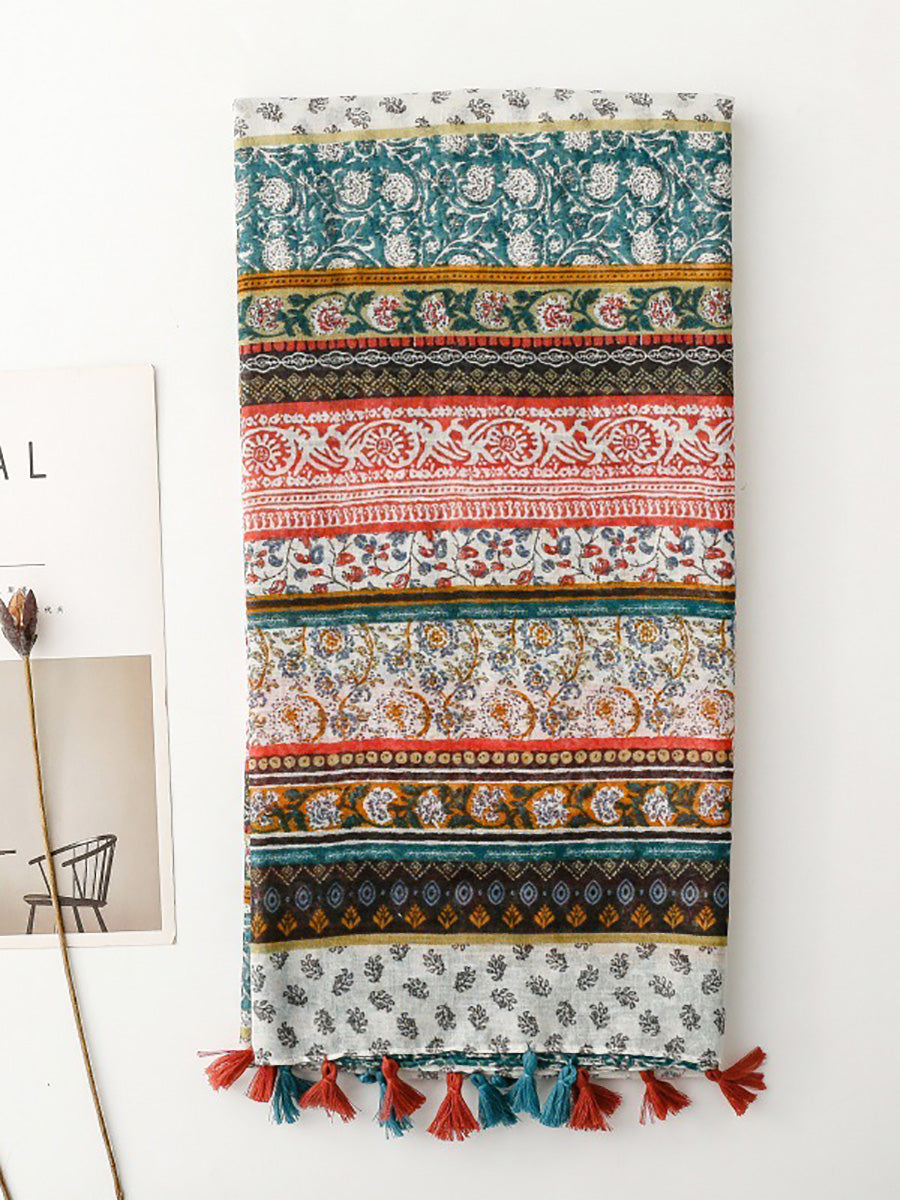 Floral Scarf Spliced Women Shawl Tassel Bohemia