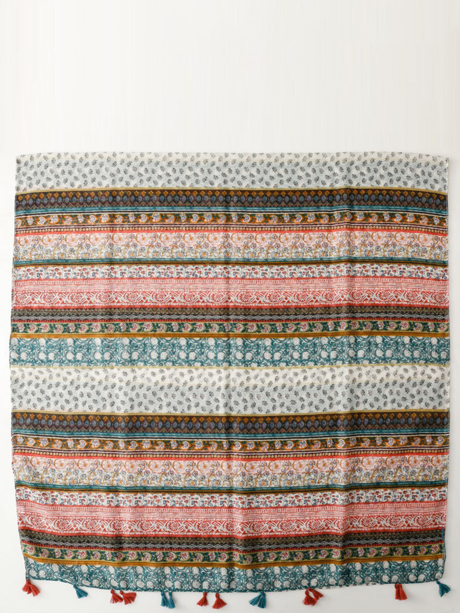 Floral Scarf Spliced Women Shawl Tassel Bohemia